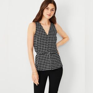 NWT Ann Taylor Plaid Belted V-Neck Shell XS